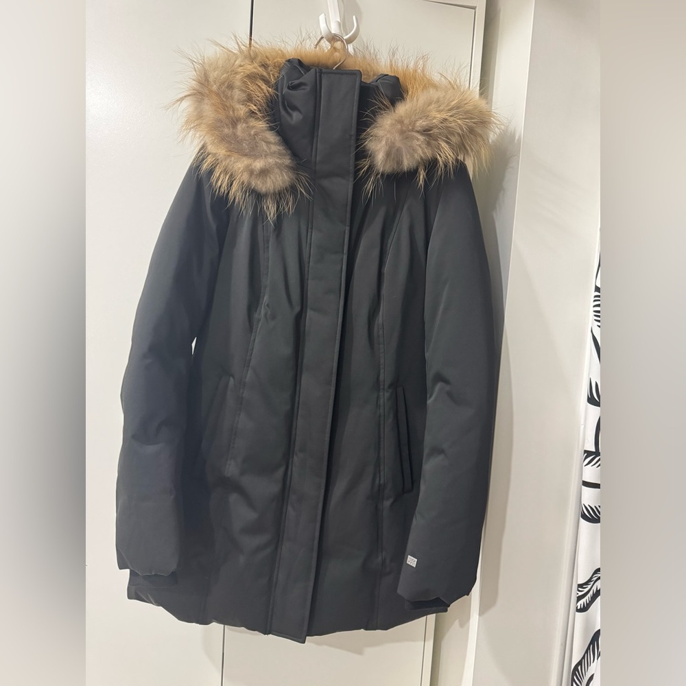 Soia & Kyo Black Puffer Coat with Fur Trim